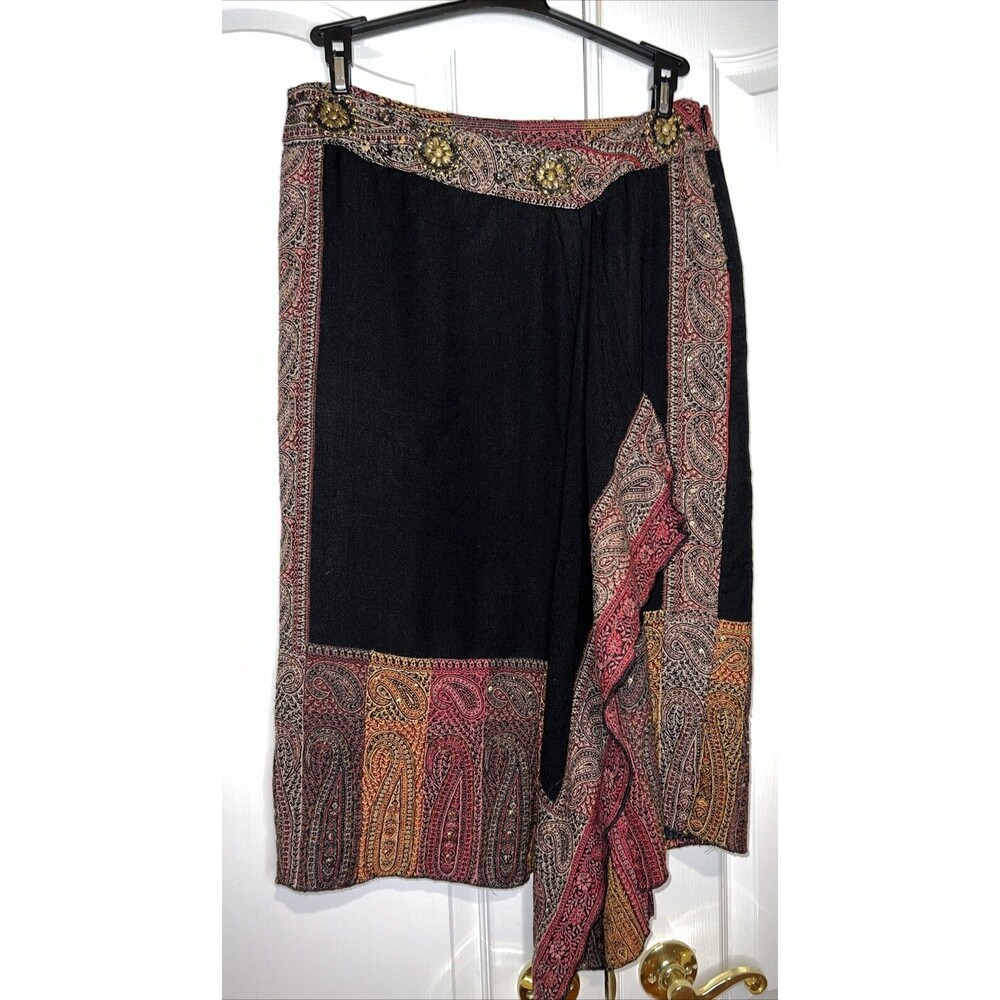 Autograph Women Midi Skirt 10 Wool Mandala Bead Floral Zip India Asymmetrical